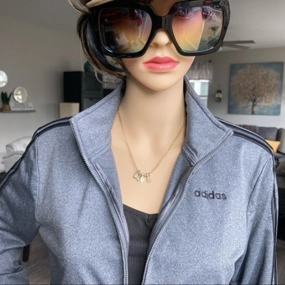 💋 Adidas grey black striped track jacket coat NWOT